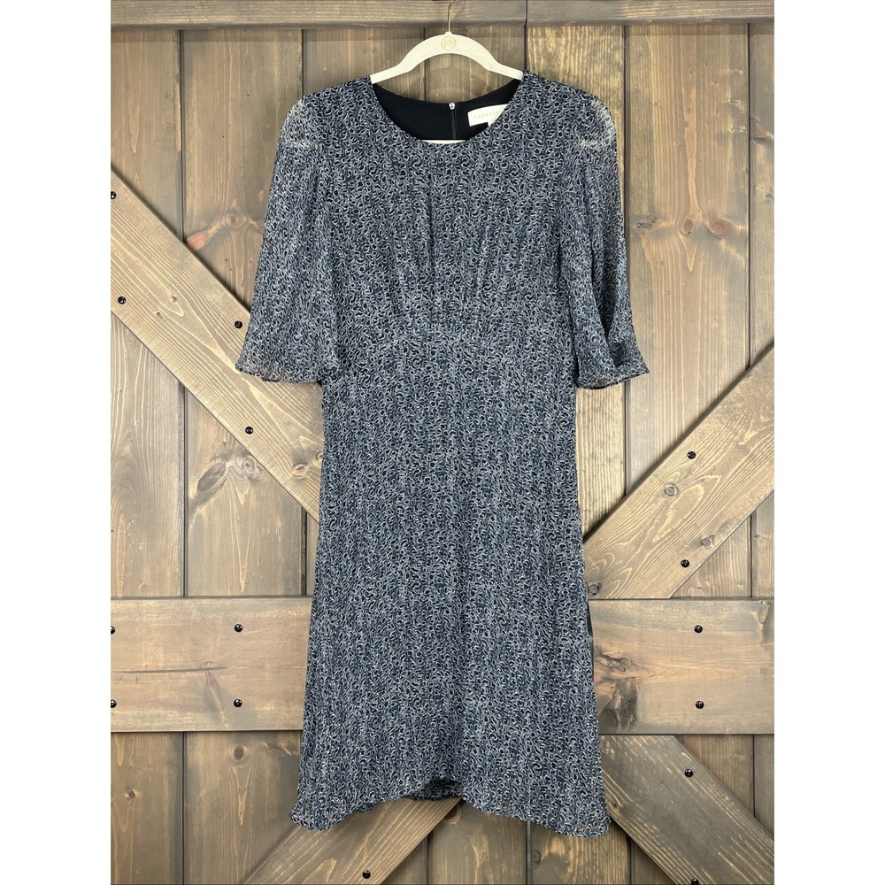 Caballero Collection Sheer Chiffon Leopard Print  Blue Gray Midi Dress Size M
